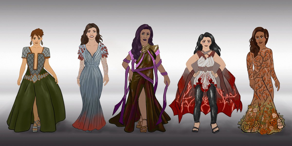 MeterNicole's tweet photo. I loved Michelle's #MissMultiverse idea, so I tried my hand at a Tarkir lineup :D A fun way to keep practicing costume design! https://t.co/VeibMhUZtA