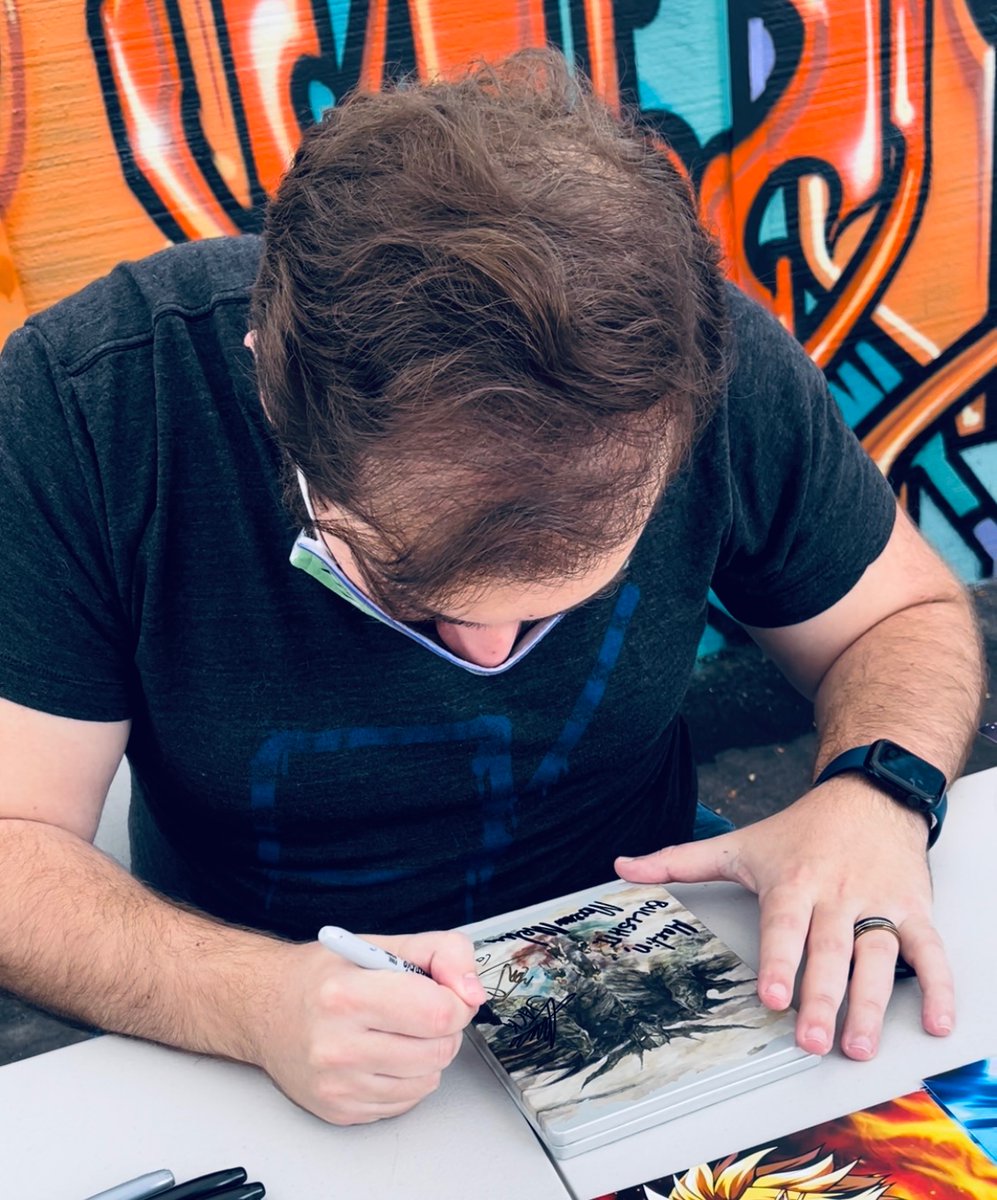 VampireHorde's tweet photo. Fist bump!! Met 4 of the 5 cast members of #StrangerOfParadise at the @Game_Realms event today and had them sign their very first steelbook copy of the game!

I am honored and thanks for signing it! Tomorrow I’ll be adding @CheramiLeigh and then @LauraPostVoice in two weeks! https://t.co/O3SYTbCZO7