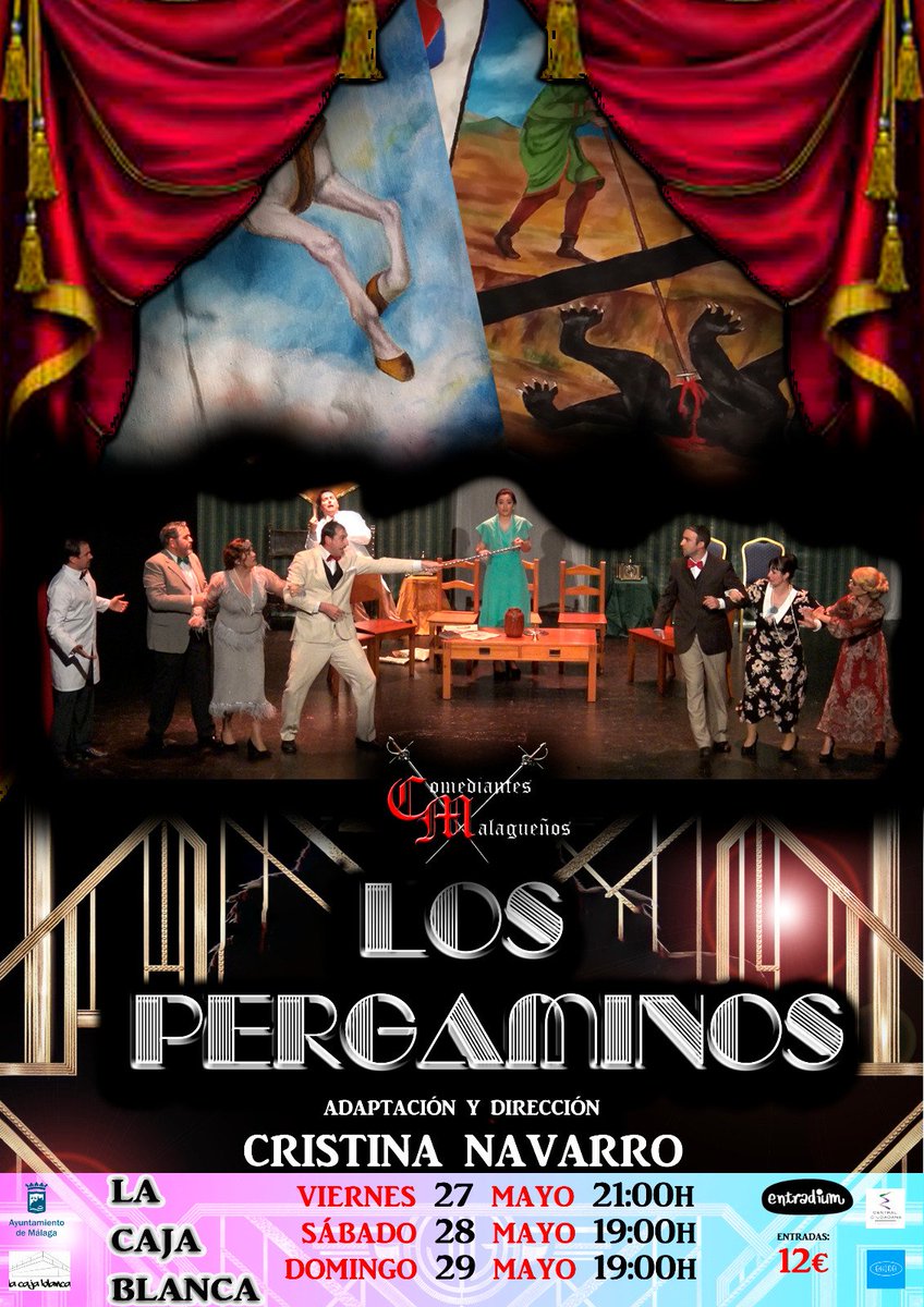 comediantesmlg's tweet photo. ¡Vuelven LOS PERGAMINOS! No te lo pierdas. Teatro del bueno al estilo de @comediantesmlg y diversión más que garantizada. En @LACAJABLANCA 27,28 y 29 mayo. Entradas: https://t.co/NQUtWeXHO2 Os esperamos. @malaga @MalagaJuventud @Crisnavmu @entradium @Luis_Verde https://t.co/zG3VKOEZNa