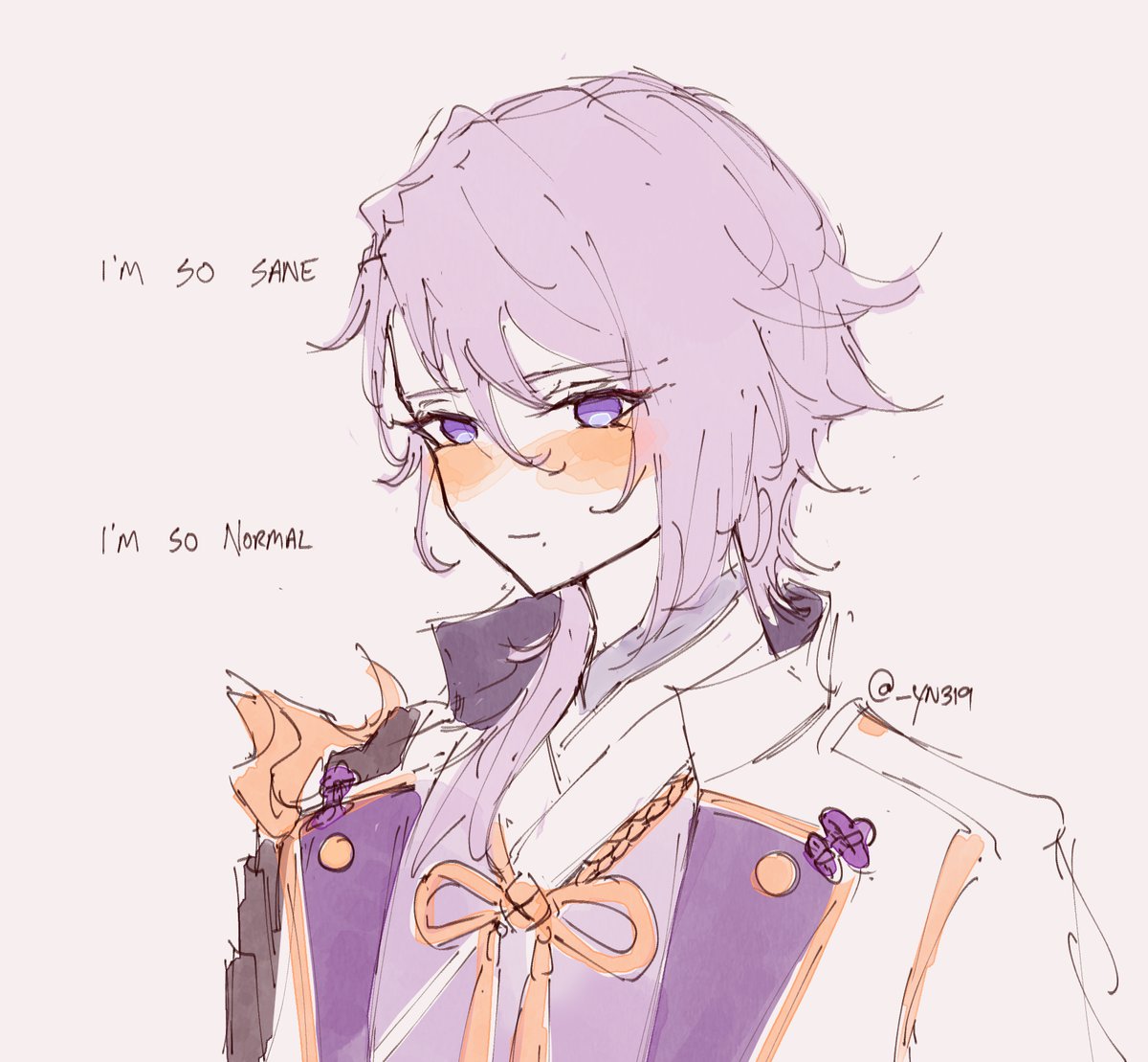 kamisato ayato 1boy male focus solo mole simple background purple eyes sketch  illustration images