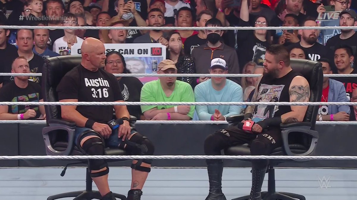 WWE's tweet photo. "I AM CHALLENGING YOU TO A NO HOLDS BARRED MATCH RIGHT NOW!"

@FightOwensFight lays down the #WrestleMania challenge for @steveaustinBSR! https://t.co/yDqItNUJtq