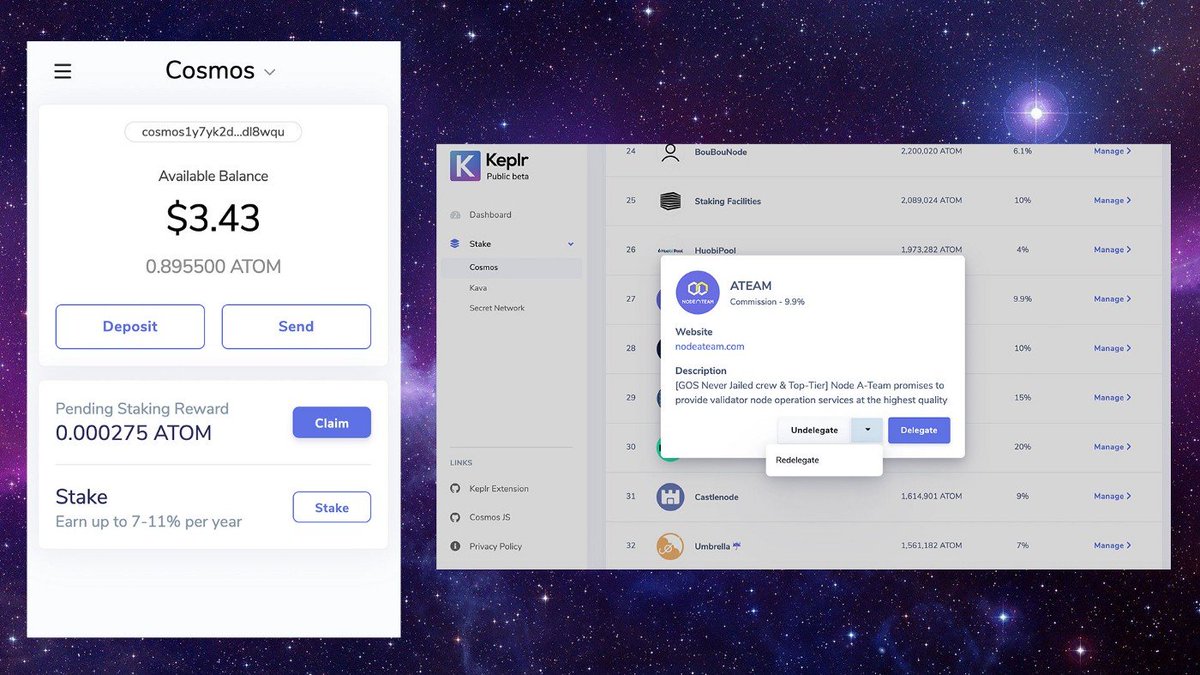 MeowStargaze's tweet photo. @montanipraxis @JunoNetwork You can redelegate! Be sure to select that option in Keplr. https://t.co/5BpInxHxkh