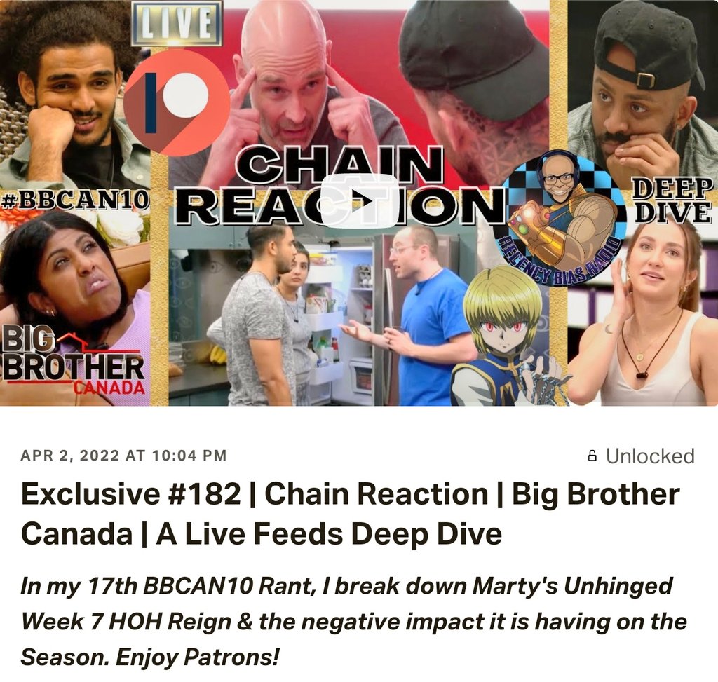 NoirRBR's tweet photo. Exclusive #182 | Chain Reaction | Big Brother Canada | A Live Feeds Deep Dive #bbcan #bbcan10 #bbcanlf #bigbrothercanada https://t.co/wd4eSwaTIV https://t.co/YbQV4wID9N