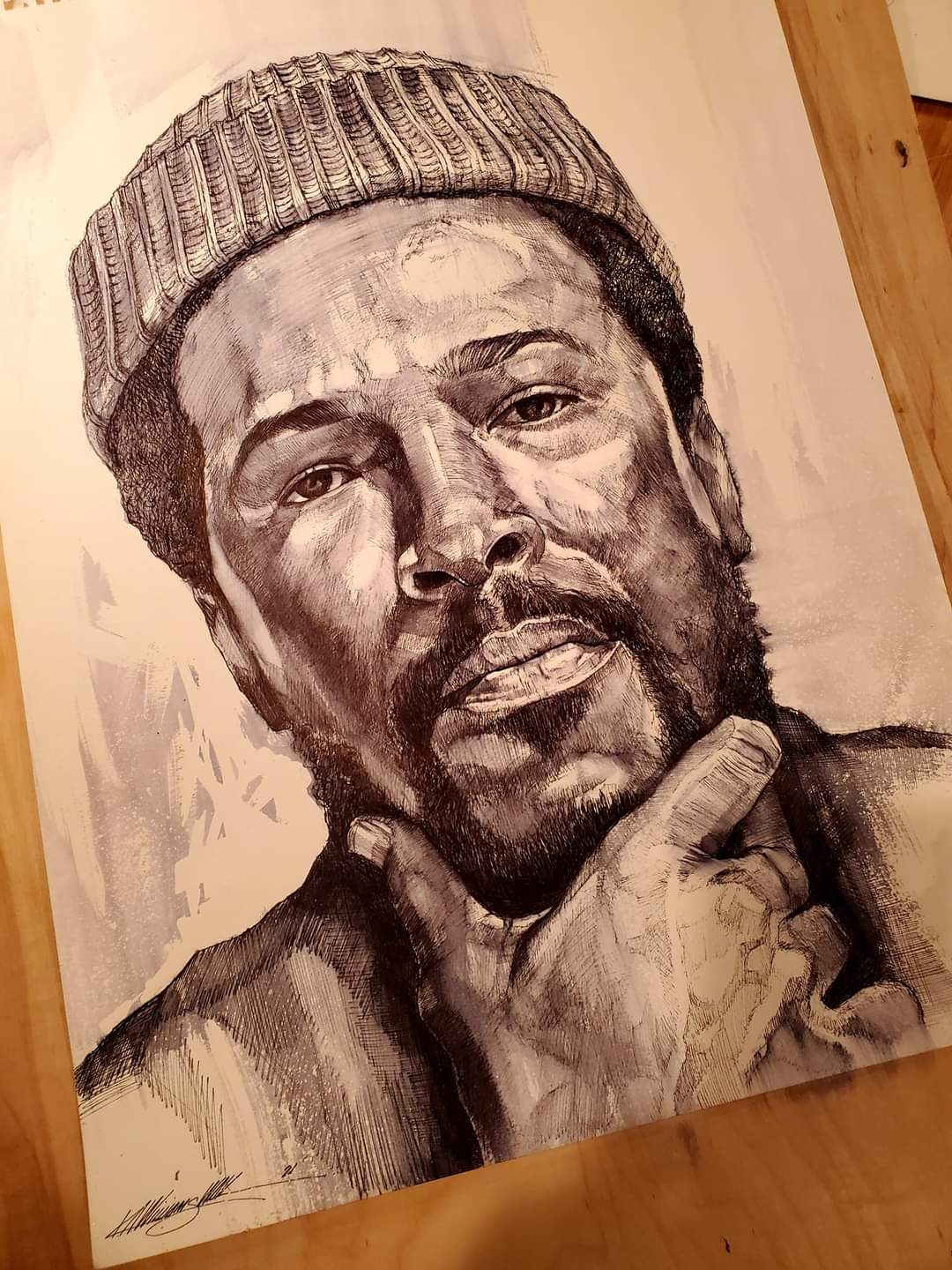 Kevin Wak Williams
Happy Birthday  Marvin Gaye   April 2, 1939
Ink on Watercolor Paper 
Private Collection 