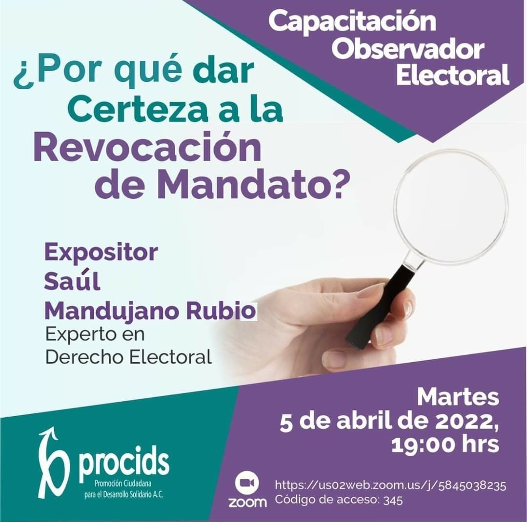 Te esperamos ¿Por qué dar certeza a la revocación de mandato?
us02web.zoom.us/j/5845038235
Código de acceso: 345
#RevocacionDeMandato