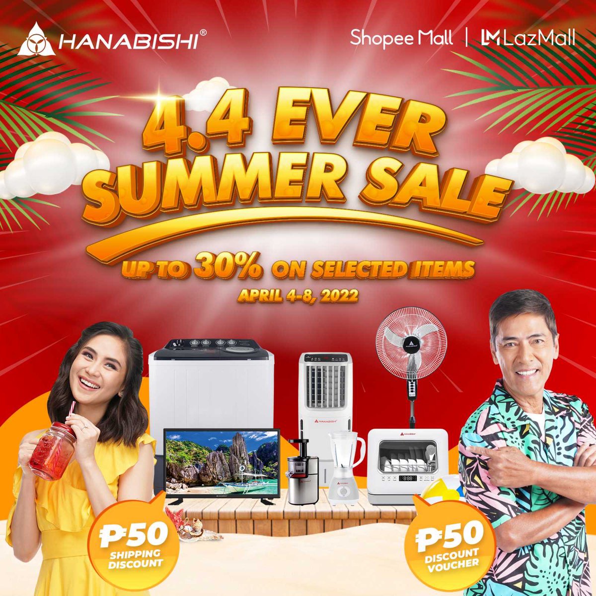 MyHanabishi's tweet image. Ang iyong Kapartner from Start to 4.4 Ever, may hatid na deals, discounts, at vouchers
mula April 4 hanggang 8. Mapa-Home appliance man o #KitchenKapartners, siguradong meron! 🛒❤️

Ano pang hinihintay mo, ADD TO CART NA!