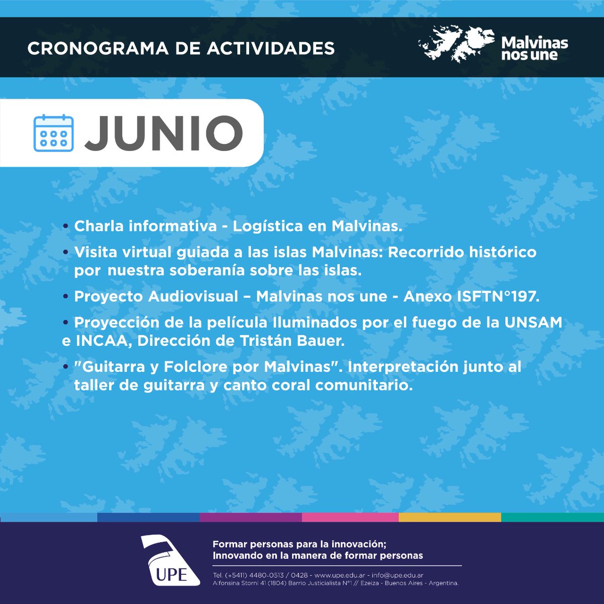 Realizaremos charlas, jornadas de reflexión, muestras fotográficas y audiovisuales, y talleres, entre otras actividades.

#UPE2022 #MalvinasNosUne #40Años