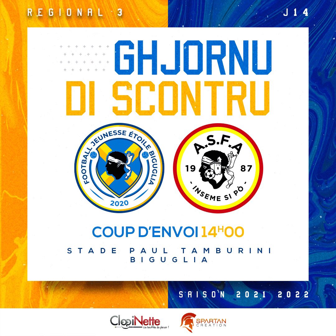 FBiguglia's tweet photo. #ghjornudiscontru #jourdematch #football #Footballcorse #footcorse #FJEB #Biguglia #Furiani #ASFA #R3 #FJEBASFA
🏆| Championnat Régional 3 (J14)
⚽️ | FJE Biguglia - AS Furiani Agliani
🏟 | Stade P.Tamburini | Biguglia
📆 | Dimanche 03 Avril 2022
🕰 | 14H00 https://t.co/LRhGQKhLgF