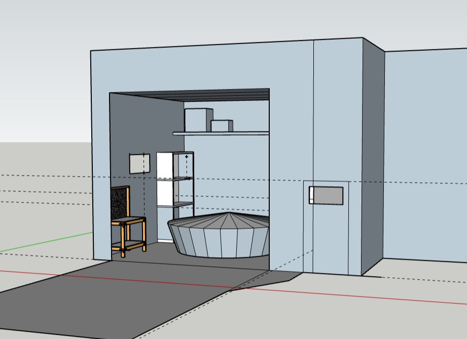 0xBeetlegeuse's tweet photo. Sometimes when I'm trying to illustrate dreams with very specific locations I build a 3d stage as a reference. I never finished this dreamscape but it takes place in my childhood neighbor's garage and features a large cherry pie and a goblin. #DidntRugJustBusy #4thDraft https://t.co/waS5xeDnuB
