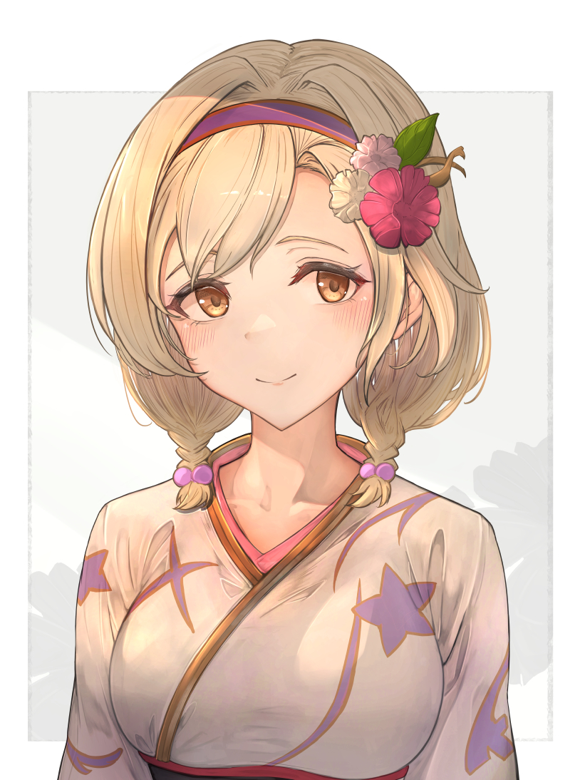 djeeta (granblue fantasy) 1girl solo japanese clothes kimono blonde hair flower hair ornament  illustration images