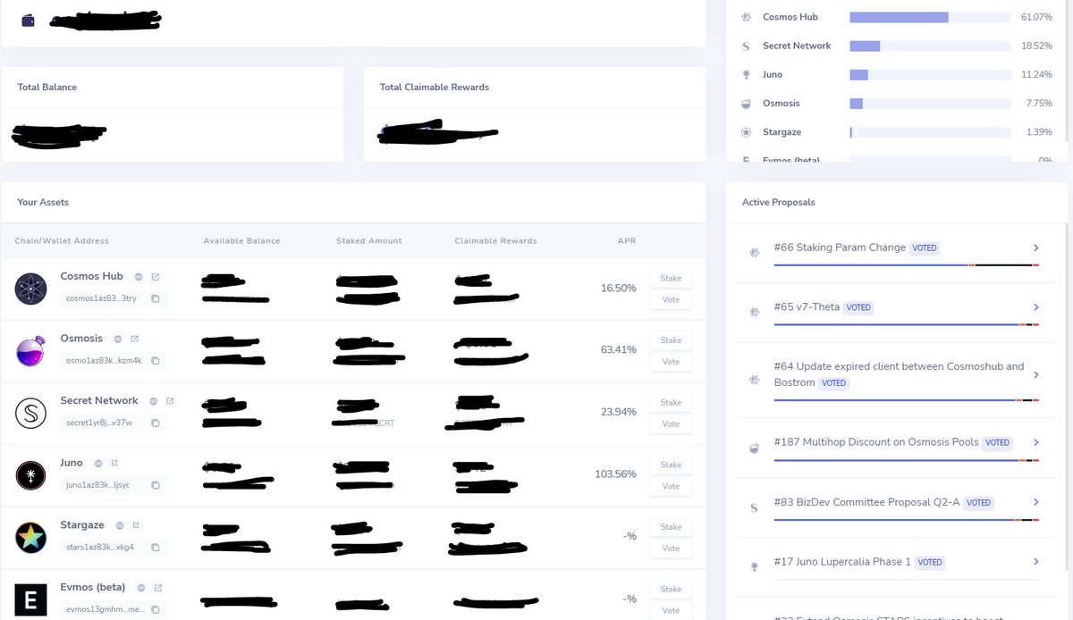 codepoet_me's tweet image. I really like the Keplr dashboard.
$ATOM, $JUNO, $SCRT, $OSMO, $STARS, $EVMOS