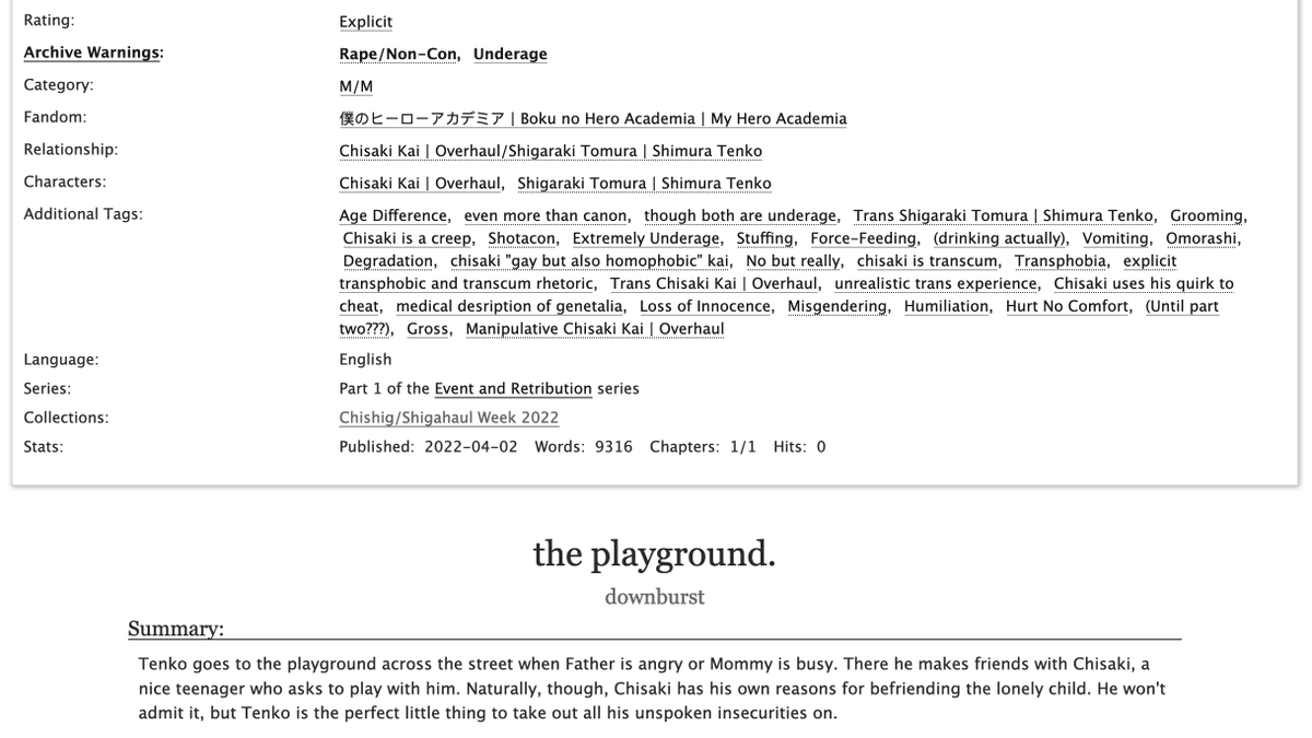 hazydownburst's tweet photo. Finally got my fic done for @chsghlweek. Had a few Dead Dove prompts in mind, like filth, but mostly 01/04:  Humiliation/Degradation x Underage, so keep that in mind. Otherwise, Enjoy.

(link in replies) https://t.co/qDnYogIFwv