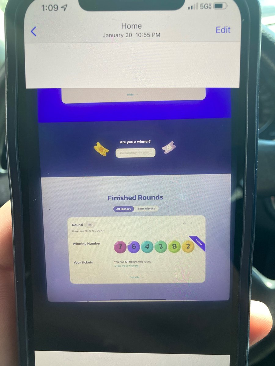 402Lotto's tweet photo. @PancakeSwap Lotto #402 
I took a pic because my PCS app kept calculating, until the next day. I realized they were altering my win/game and needed to wait so it can take effect and make sense. But I Claimed 10 cake, for a game I supposedly never played. 🤔
@cz_binance @BNBCHAIN https://t.co/4bHxdweIkm