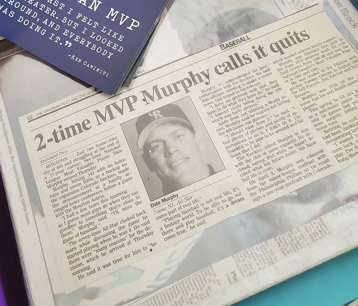 k_benson5's tweet photo. Sad day in 1993, @DaleMurphy3 retires!! #Braves #Phillies #Rockies #Murph #Imapackrat https://t.co/gwV1QqG0aY