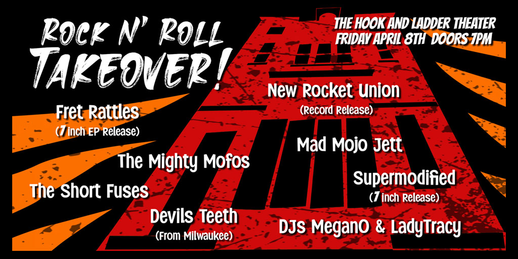 TheHookMpls's tweet photo. It's a Rock N' Roll Takeover! - 7 Bands on Friday, April 8 at @TheHookMPLS feat @FretRattles @newrocketunion #TheMightyMofos @TheShortFuses #MadMojoJett #DEVILSTEETH #Supermodified, DJ MeganO, LadyTracy
--
TIX -> https://t.co/78tmRO5oZI https://t.co/Q2VYUJ213q