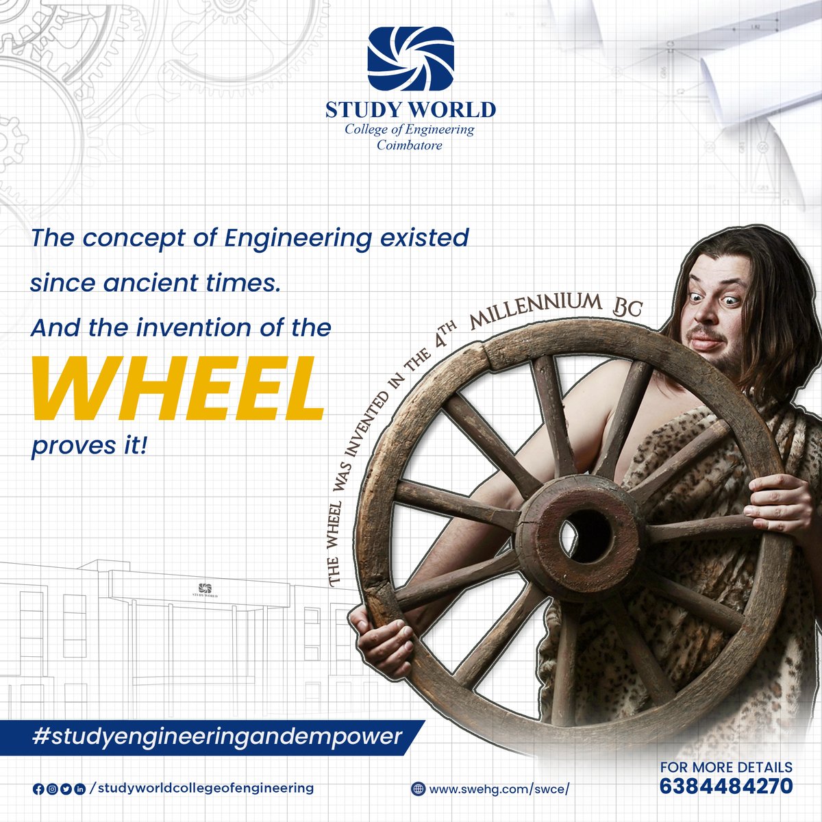 StudyWorldGI's tweet photo. #Wheels today are practically nothing. Yet, the #invention of the wheel was one of the most important #discoveries in #human #history. It unlocked a #wealth of other tools, including #chariots, #wheelbarrows, #mills, #gears, and what not. 

#studyengineeringandempower https://t.co/voWBXuvN47