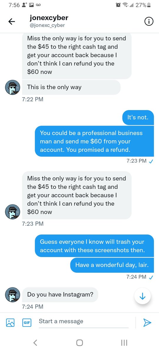 Dani5455's tweet photo. @jonexc_cyber is a scammer https://t.co/uSopEkHlO0