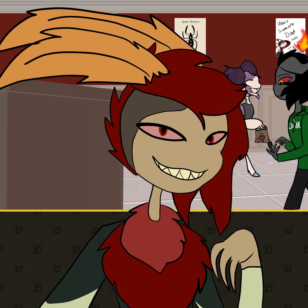 SharptheHybrid's tweet photo. Atticus: don't get use to it my Hair grows back fast so it be back to normal in a few days. 

Peko belongs to: @TbTrash 
Axel belongs to: @AxelGear11 

Both axel and Peko was super fun to draw ^^ 
#HazbinHotelOC  #hazbinhotel #OC  #mothdemon #digitalart  #CLIPSTUDIOPAINT https://t.co/QQC5cUcwr7