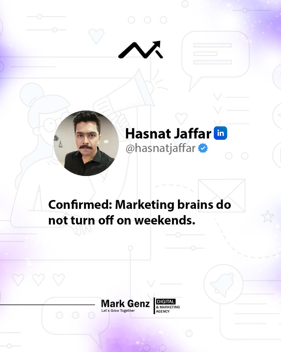markgenzglobal's tweet photo. Marketing Brains do not turn off on weekends.
.
.
#marketing #facebookads #facebookadvertisement #socialmediamarketing #socialmediaadvertising #digitalmarketingtips https://t.co/fCyprN9YTS