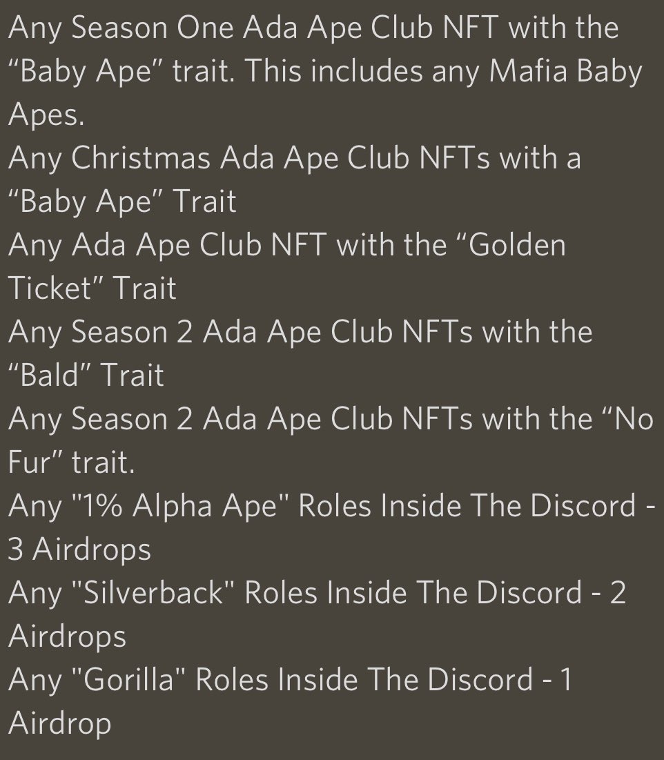 dom_dcxiv's tweet photo. @AdaApeClub Teenage Apes Coming SoonβΌοΈ Below are the traits & discord roles that apply in order for you to receive the airdrop(s). Also Teenage form deadline is extended until Monday April 4th be sure to fill it out & correctlyβΌοΈ #adaapeclub #adaapegang https://t.co/hhiq3LENJe