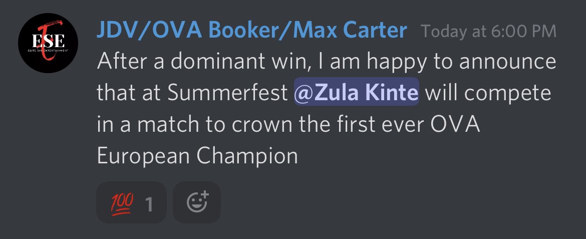 1Moongirl_'s tweet photo. Big news from the GM of OVA! Congrats to Zula Kinte! https://t.co/FPI2vWeUaR
