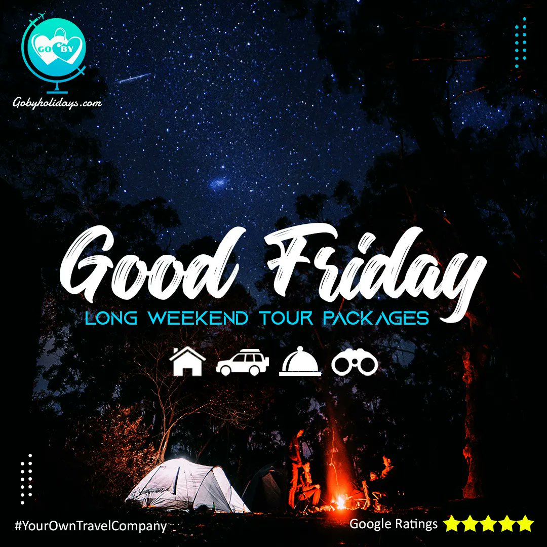 gobyholidays's tweet photo. Are you planning for a #GoodFriday long weekend trip? If yes, then ask your #GoByExperts for the safest and best-in-class #weekendtourpackages only with #GoByHolidays. All packages include accommodation, transportation, meals, and sightseeing.
#YourOwnTravelCompany #GoBy https://t.co/lrmtocJCca