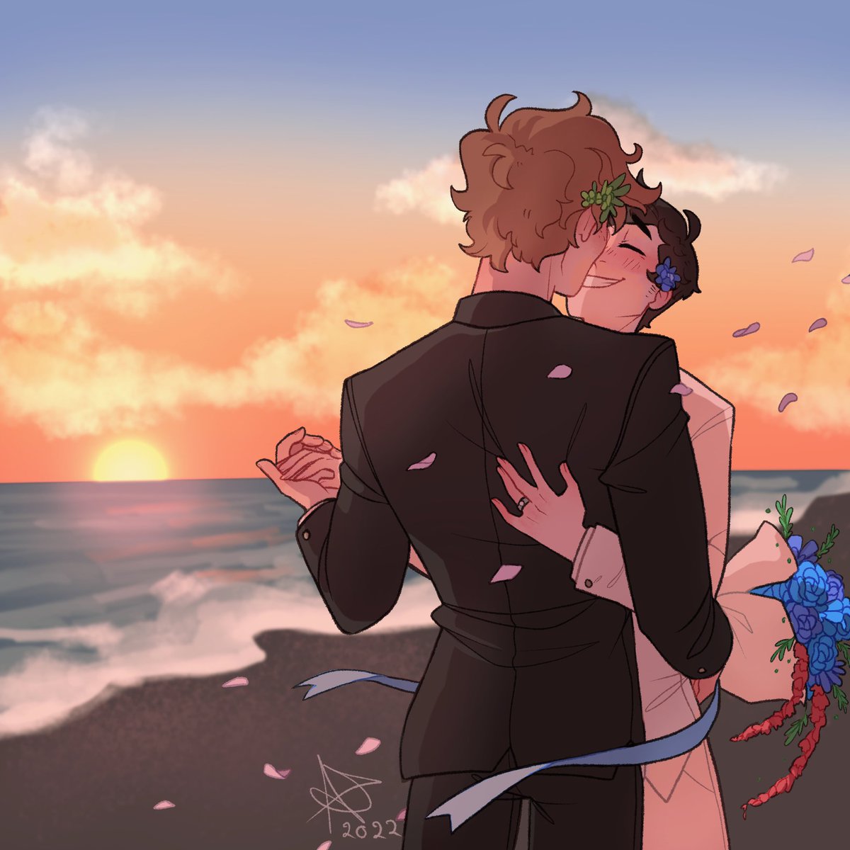 「they will have a sunset beach wedding (f」|red | li-wriのイラスト