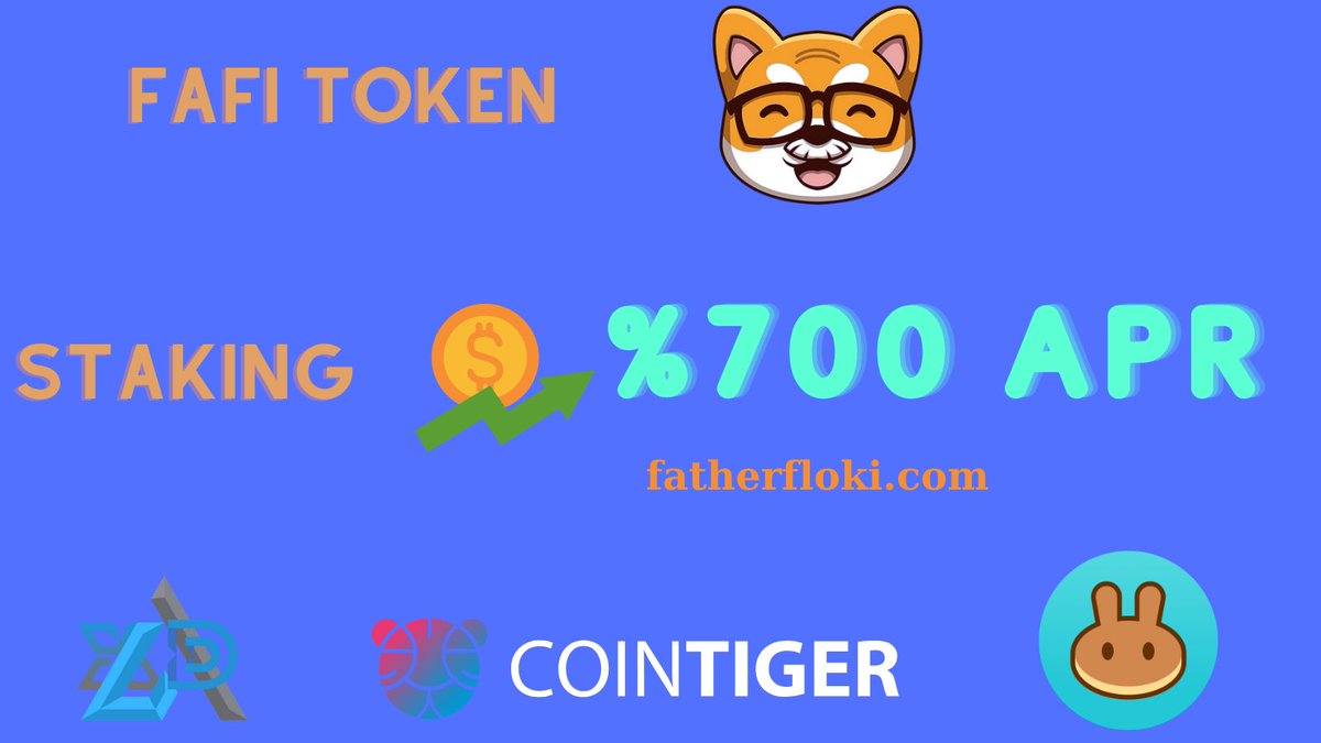 FAFI Token %700 Staking Bsc APR 🚀🚀🚀
axdstaking.com
fatherfloki.com
#PancakeSwap #Dextools #FAFI #AXDSTAKING #AXD