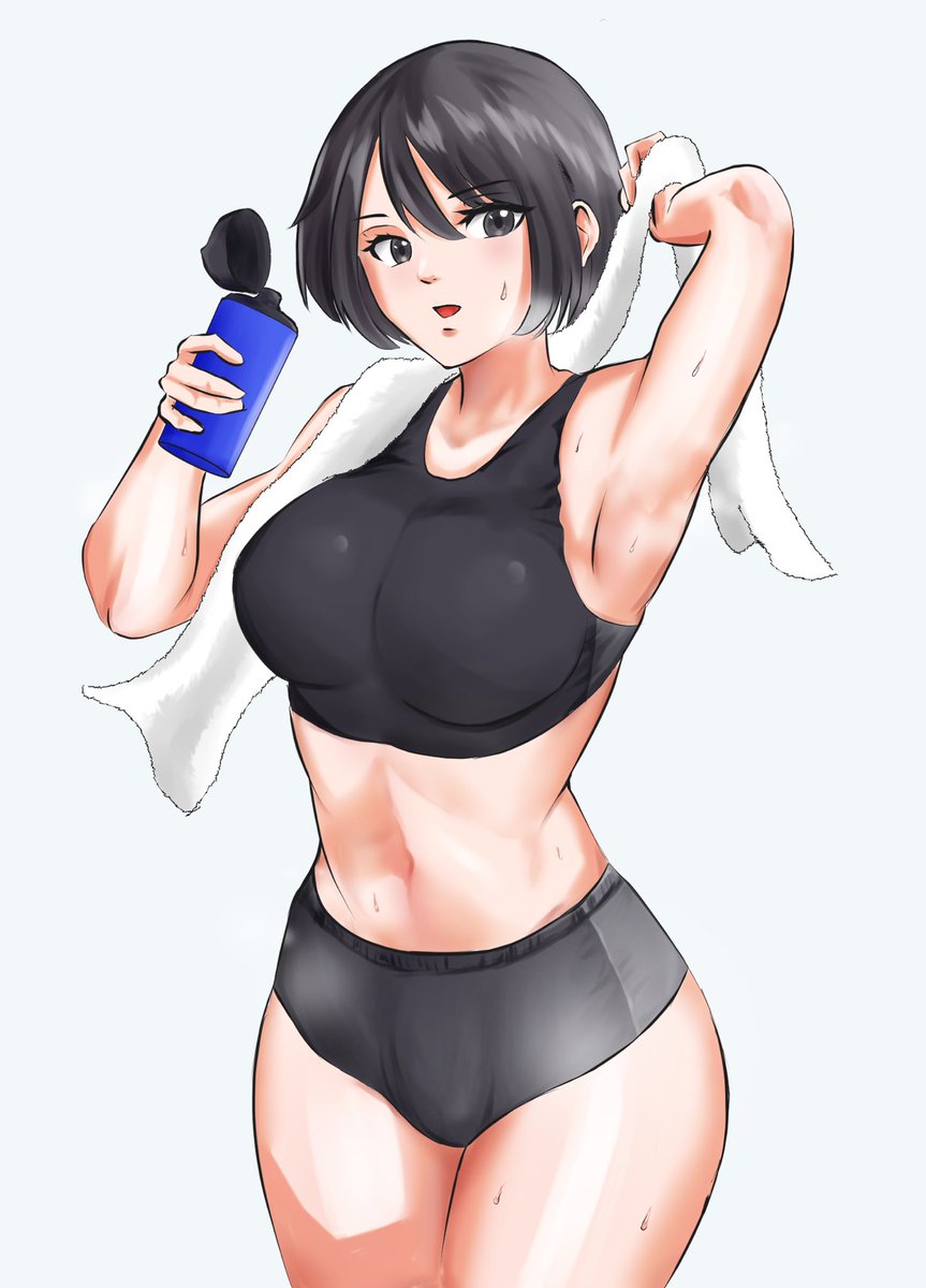 練習後の陸上少女です #イラスト 