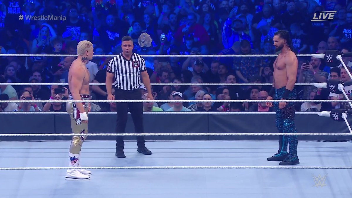 WWE's tweet photo. SURREAL.

This is undeniably a #WrestleMania moment. @CodyRhodes is @WWERollins' @WrestleMania opponent! https://t.co/9c2bB56lfe