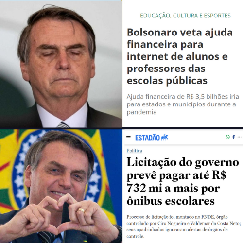 Com Jair Bolsonaro é assim. VETO pra colocar internet nas escolas públicas e BOLSOLÃO DO BUSÃO de R$ 732 MILHÕES para atender os amigos do Centrão! 🚍