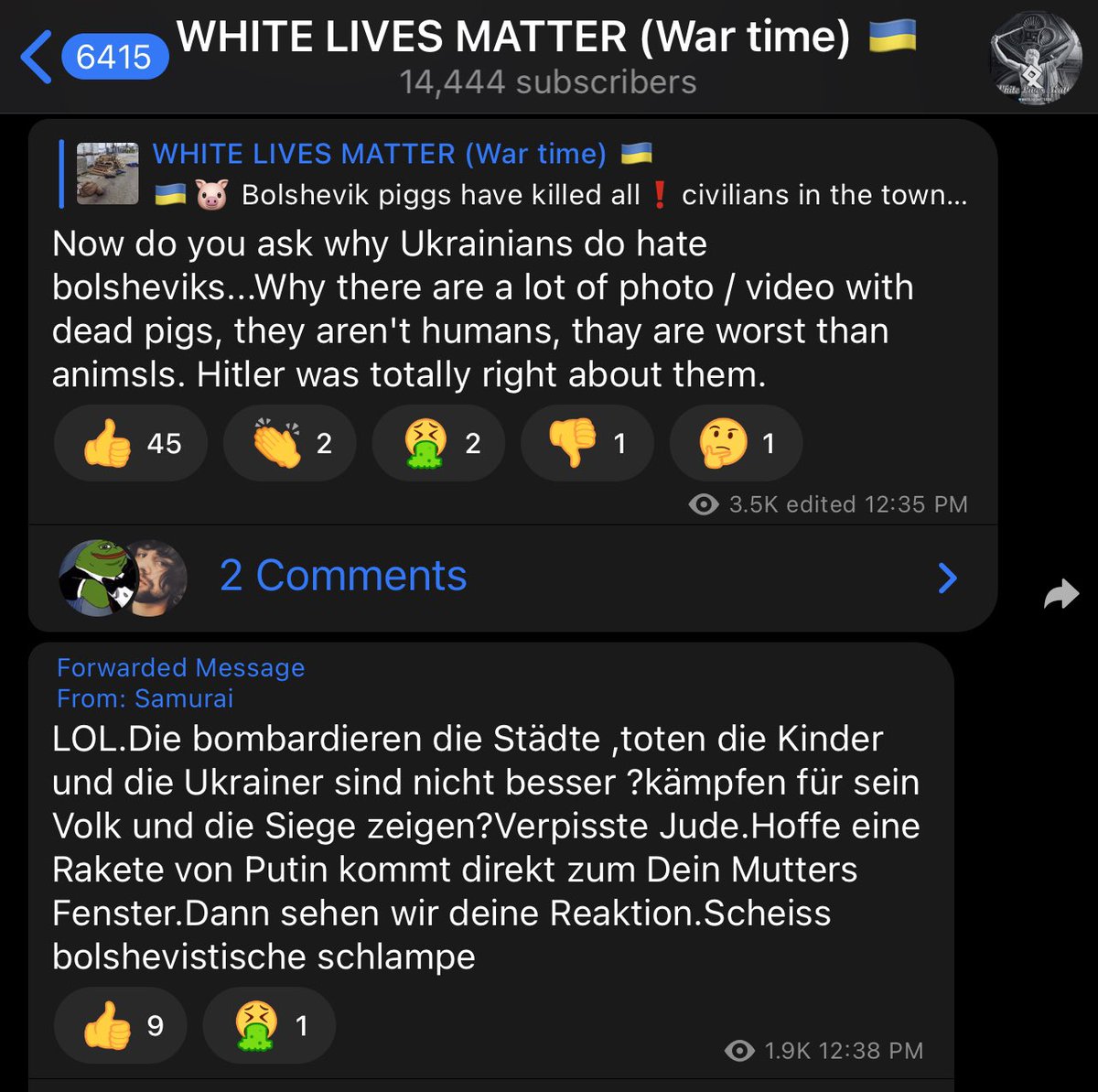 linok_ua's tweet photo. Didn’t want to post the video, pretty horrific, but obviously #NaziUkraine are proud. They say “Hitler was right about 🇷🇺”,
Well, I hope the same fate awaits Ukrainian Nazis too! #nazisinukraine #UkraineRussia #WarCrimesOfUkraine #IStandWithRussia https://t.co/3e0OhaPK6Y