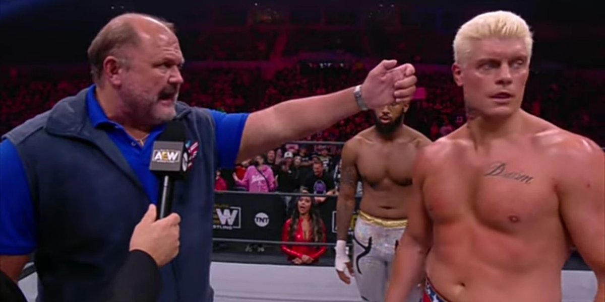 TroupAndy's tweet photo. @WWE @CodyRhodes Would have been good fun too see arn pop up with a spinebuster to round off the return. https://t.co/r4xe7kUxPD