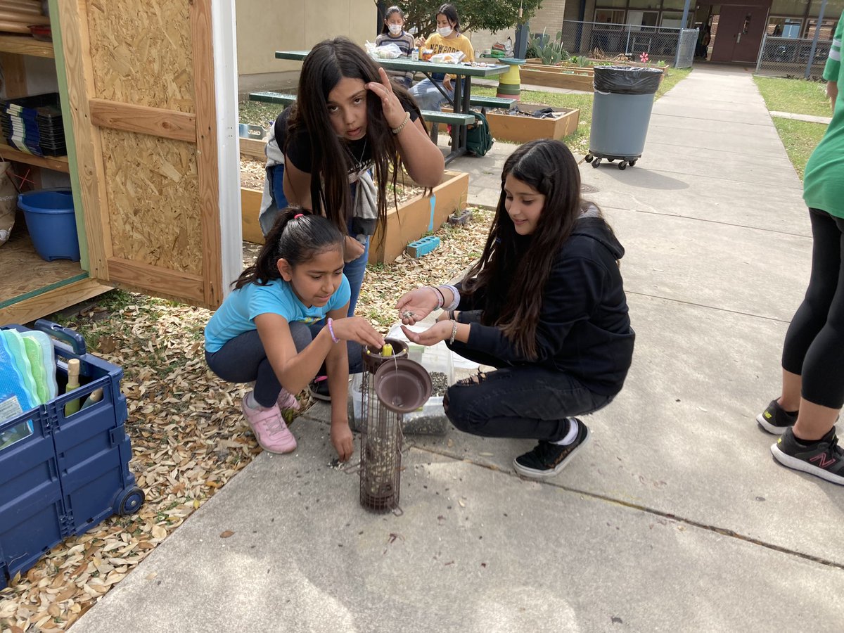 BrendaWinters18's tweet photo. WWT Green Team keeping our campus eco friendly while taking care of our feathered friends. @NISDWWT https://t.co/7XP71g83tb