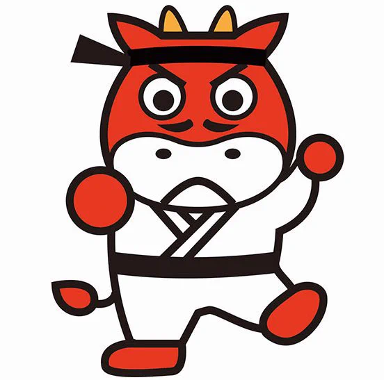 Tanomoo, a grumpy karate cow, promotes beef from Kobayashi City. 