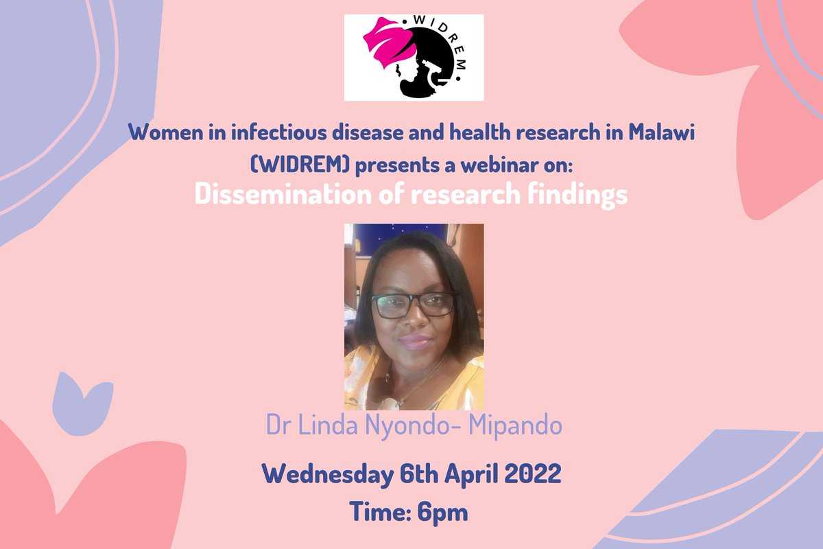 WIDREM is excited to bring you another webinar session. It will be held on Wednesday 6/4/2022 at 6pm  Dissemination of research findings. Our speaker is Dr Linda Nyondo-Mipando. The session will be moderated by Dr Kapito-Tembo.  zoom link below: 

zoom.us/j/91887762150?…
