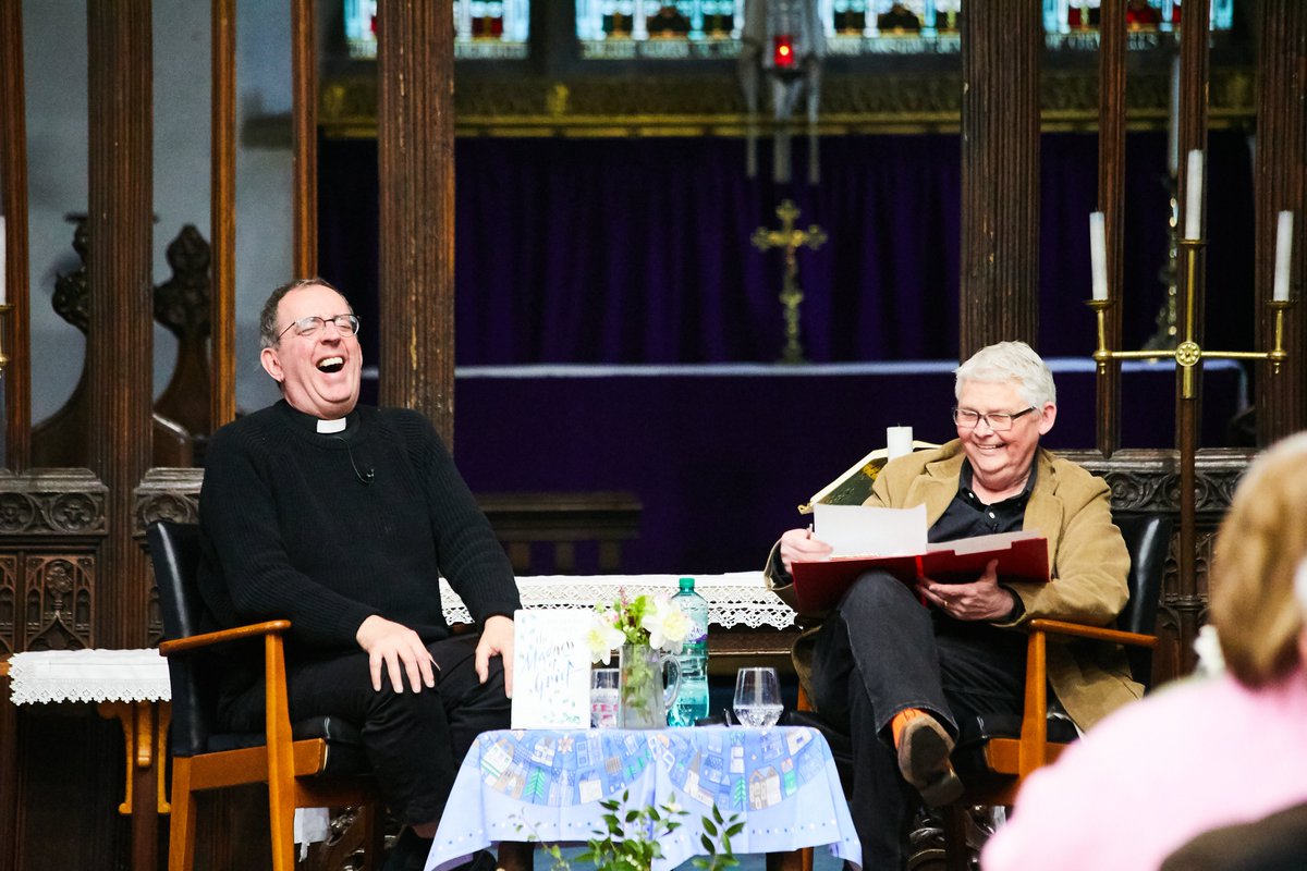 FlamsteadBkFest's tweet photo. What a memorable evening was our sell-out event with @RevRichardColes in conversation with @IanRidley1! Huge thanks to Richard, who was just wonderful. Light and shade, cake and lovely book chat. Pictures by @alexridley5. #BooksInTheBelfry https://t.co/HAxq1EKfF6