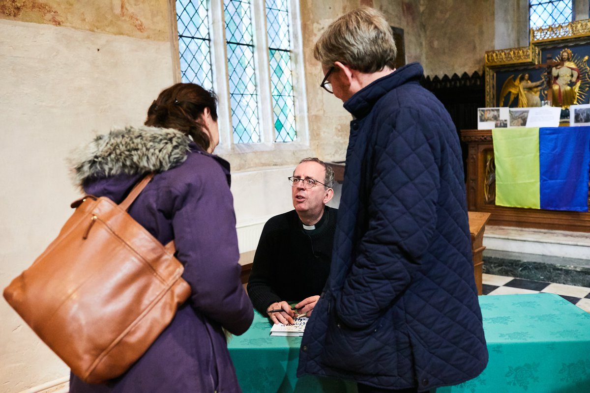 FlamsteadBkFest's tweet photo. What a memorable evening was our sell-out event with @RevRichardColes in conversation with @IanRidley1! Huge thanks to Richard, who was just wonderful. Light and shade, cake and lovely book chat. Pictures by @alexridley5. #BooksInTheBelfry https://t.co/HAxq1EKfF6