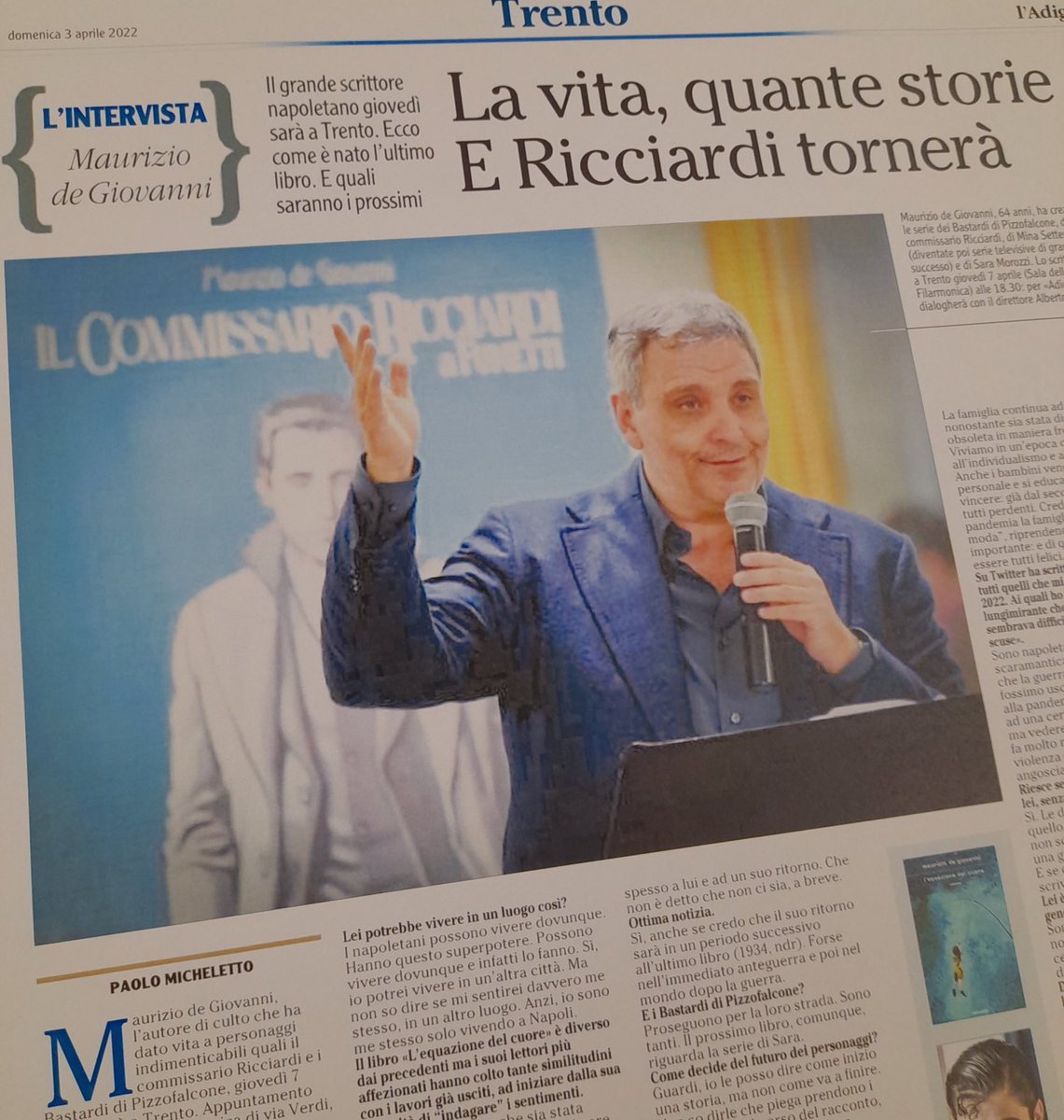 La vita, quante storie. Oggi su ⁦<a href="/giornaleladige/">l'Adige</a>⁩ intervista a ⁦@MdGOfficial⁩, che le storie le racconta da maestro