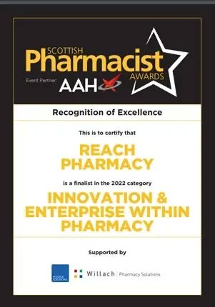 Proud that Reach Pharmacies 
have been shortlisted for two awards at the Scottish Pharmacist Awards, well done to all of our staff for working so hard over such a trying period, as did all pharmacies serving their local communities. Good luck to all the pharmacies shortlisted.