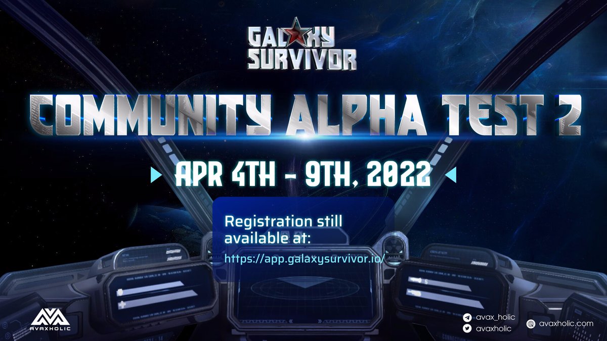 avaxholic's tweet photo. COMMUNITY ALPHA TEST 2

📆 Duration: Apr 4th-9th,2022
🔗 @galaxy_survivor's registration link is still open: https://t.co/dmCbdePZWp

🌐Learn more: https://t.co/IVE60PJwee

#AVAX #P2E #Play2Earn #GameFi #NFT $GLXY https://t.co/oSW6Hy9P05