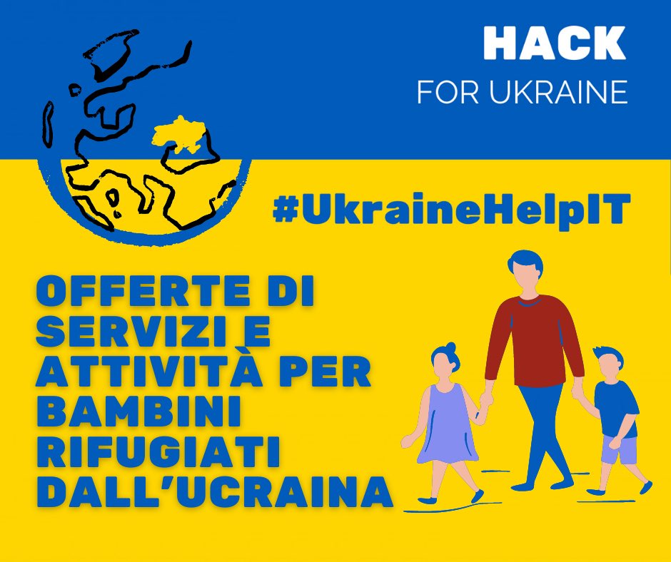 UkraineHelpIT's tweet image. Sul sito #ukrainehelpit stiamo raccogliendo e geolocalizzando offerte di servizi e attività a favore dei bambini rifugiati dall’Ucraina . 
🧒🏼Le trovate tutte a questo link, aggiornate in tempo reale.
📣RT e SEGNALATE la vostra iniziativa!
ukrainehelp.emergenzehack.info/children/

#HelpUkraine
