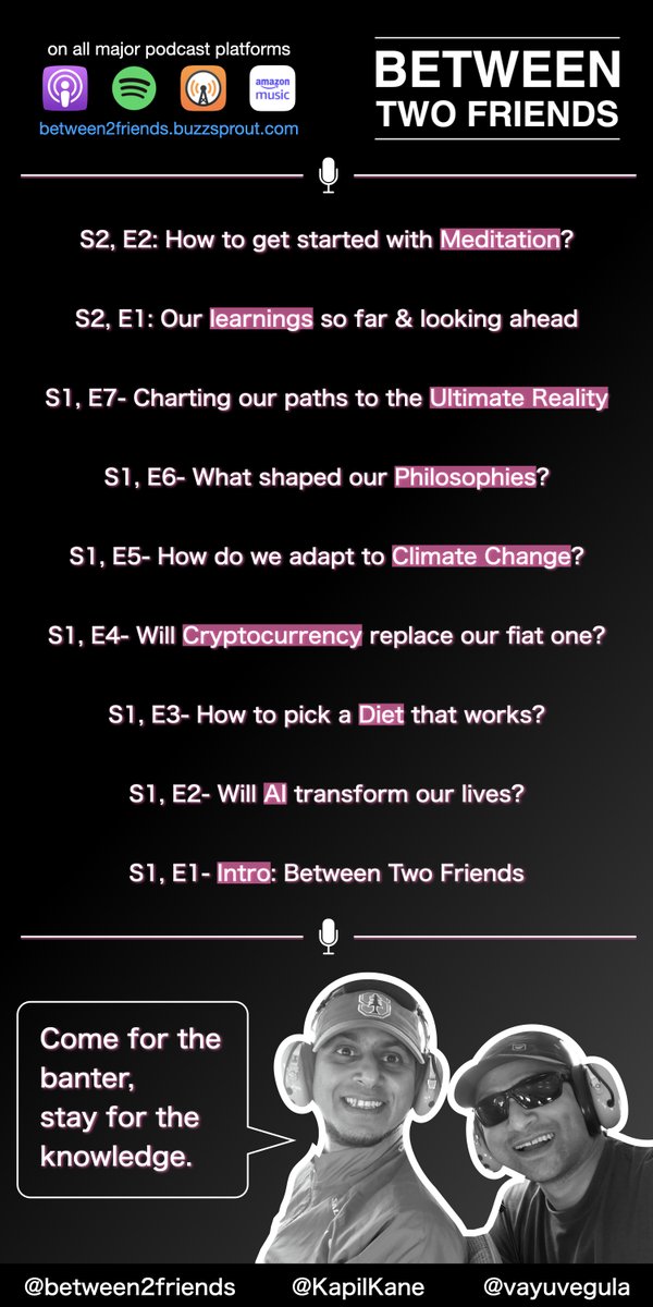 between2friends's tweet photo. On this podcast, Ravi &amp; I discuss wide-ranging topics such as #AI, #diet, #crypto, #climatechange, #philosophy, #ultimatereality, #meditation and more. 

Apple Podcast: 
https://t.co/KFRsaz8JbW

Spotify: 
https://t.co/3xRiMHgCl3

Web: 
https://t.co/cwDEnEzkRa https://t.co/nyBEaa9CC5