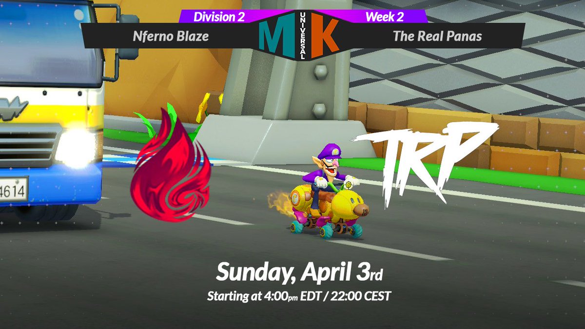 mk_central's tweet photo. You heard it on stream! Catch us later today at 4:00pm EDT / 22:00 CEST for the Division 2 match between Nferno Blaze and The Real Panas! DLC tracks will surely shake up this competition! Anything’s a game changer! Watch now at: https://t.co/mzer8KYlDE https://t.co/pfIQBEeGvA