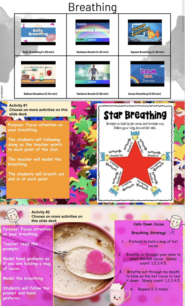 LizBarajas007's tweet photo. I recently heard an admin recommend to his Ts that they use “mindfulness activities.” They had a “what the heck is that?” look. I got with our AMAZING team & we created this Mindfulness resource! Ts need options & choices not confusion 😬. #TeamBCSD #BCSDSEL link to slides below! https://t.co/COaSl6V5V0