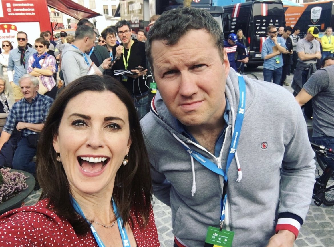 SportsOrla's tweet photo. Happy days in Oudenaarde with him, pulling his serious/cool face. Every single time you skipped* with joy though, didn’t you? Today will be a beautiful day of bike racing because it always is and will have to be so. *I hear your protests. Don’t worry. Everyone knows it was manly. https://t.co/DcRiJIdG4n
