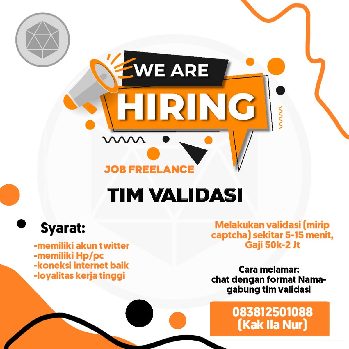 JJNG_'s tweet photo. Job Freelance
✨ We are Hiring Tim Validasi✨
kerjanya hanya melakukan validasi puzzle bergambar selama 5-15 menit saja, dibayar 50k-2 Jt
📍syarat:
-memiliki akun twitter
-mimiliki hp/pc
-koneksi internet baik
-loyalitas tinggi
📍pendaftaran 083812501088 (kak Ila Nur) https://t.co/aivs9QnCp0
