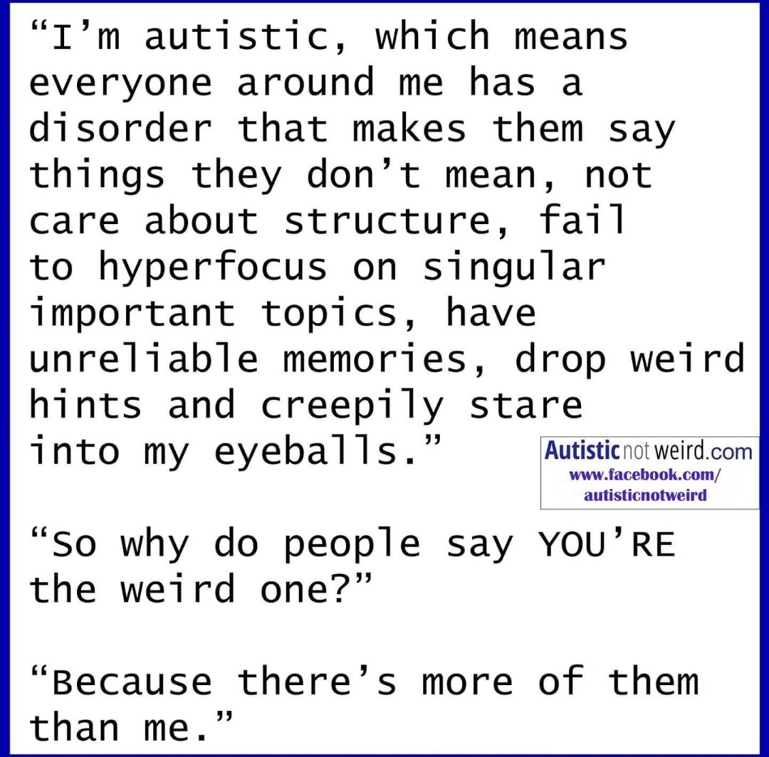 sally_sj_brown's tweet photo. If you take one thing away from #AutismAcceptanceMonth this year make it this. The majority doesnt need to 'accept' the minority. All of us are valid. #worldautismday
#autisticpride
#autisticandproud
#actuallyautistic
#autism #AutisticNotWeird https://t.co/U8kyMHJ3BV
