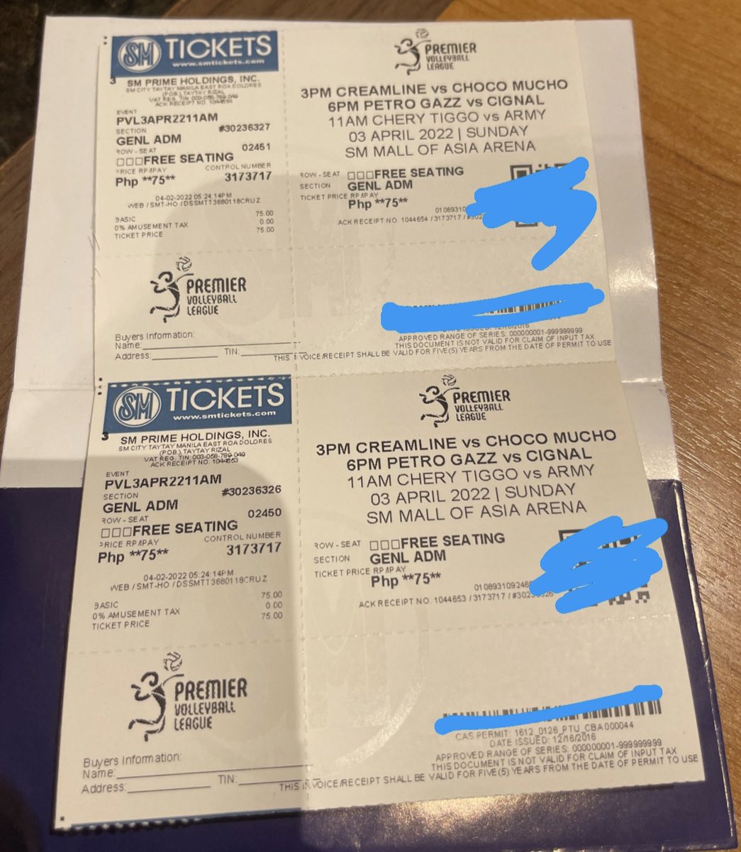Selling this 2 extra Gen Ad tix for the game today at moa arena! #PVL2022
