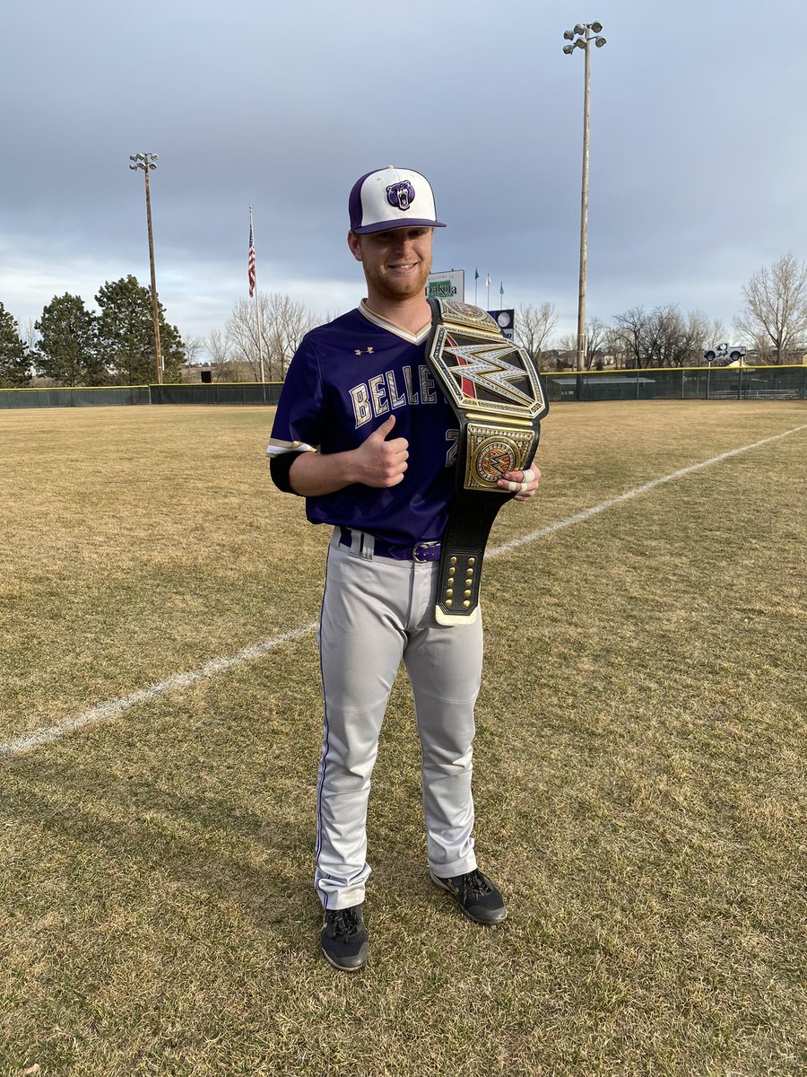 BUBruinBaseball's tweet photo. Brenton Davis claimed the “Victory Belt” in BU’s 13-2 triumph over Dickinson State. He was 2 for 3 in the game with a double, a homer and one RBI. https://t.co/F4rNo0xMMd
